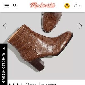 Madewell Leather Boots Croc Embossed, Size 9
